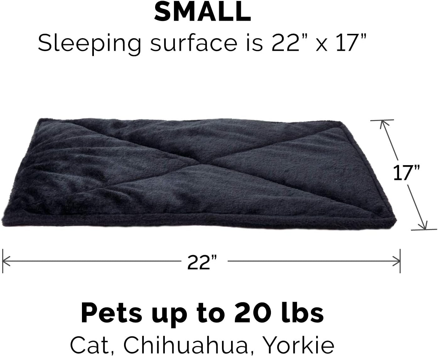 Thermanap Self-Warming Cat Bed for Indoor Cats & Small Dogs, Washable & Reflects Body Heat - Quilted Faux Fur Reflective Bed Mat - Black, Small