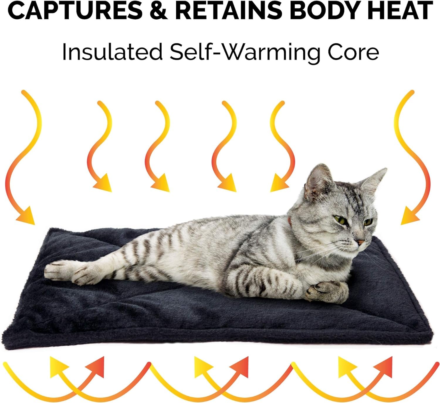 Thermanap Self-Warming Cat Bed for Indoor Cats & Small Dogs, Washable & Reflects Body Heat - Quilted Faux Fur Reflective Bed Mat - Black, Small